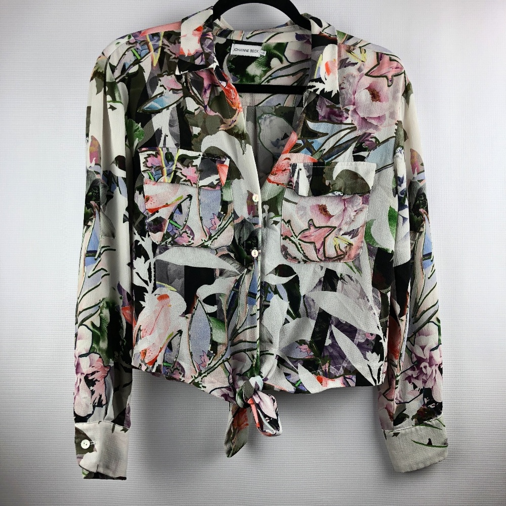 Johanne Beck Button Down Boxy Floral Blouse, Sz. S